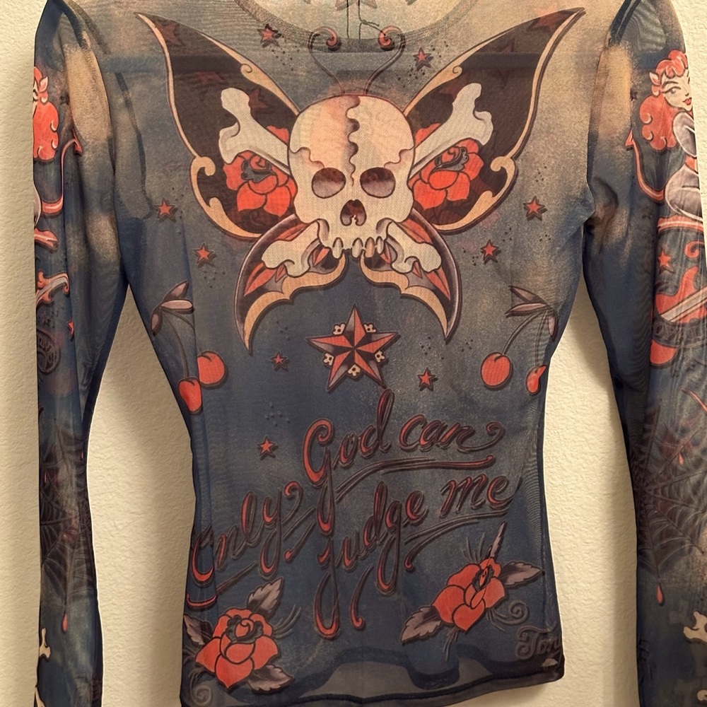 Yellowman Mesh Tattoo Green Long Sleeve T-shirt RN#113787